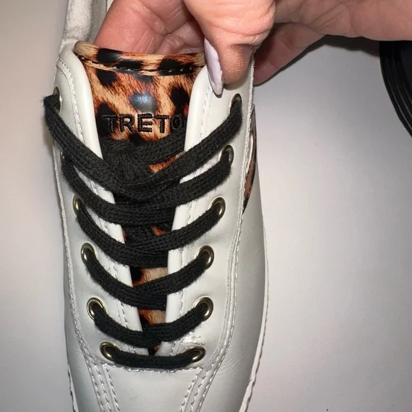 Tretorn Women’s White Leather Sneakers Leopard Logo Confort Insole Casual7 1/2 - Picture 7 of 9